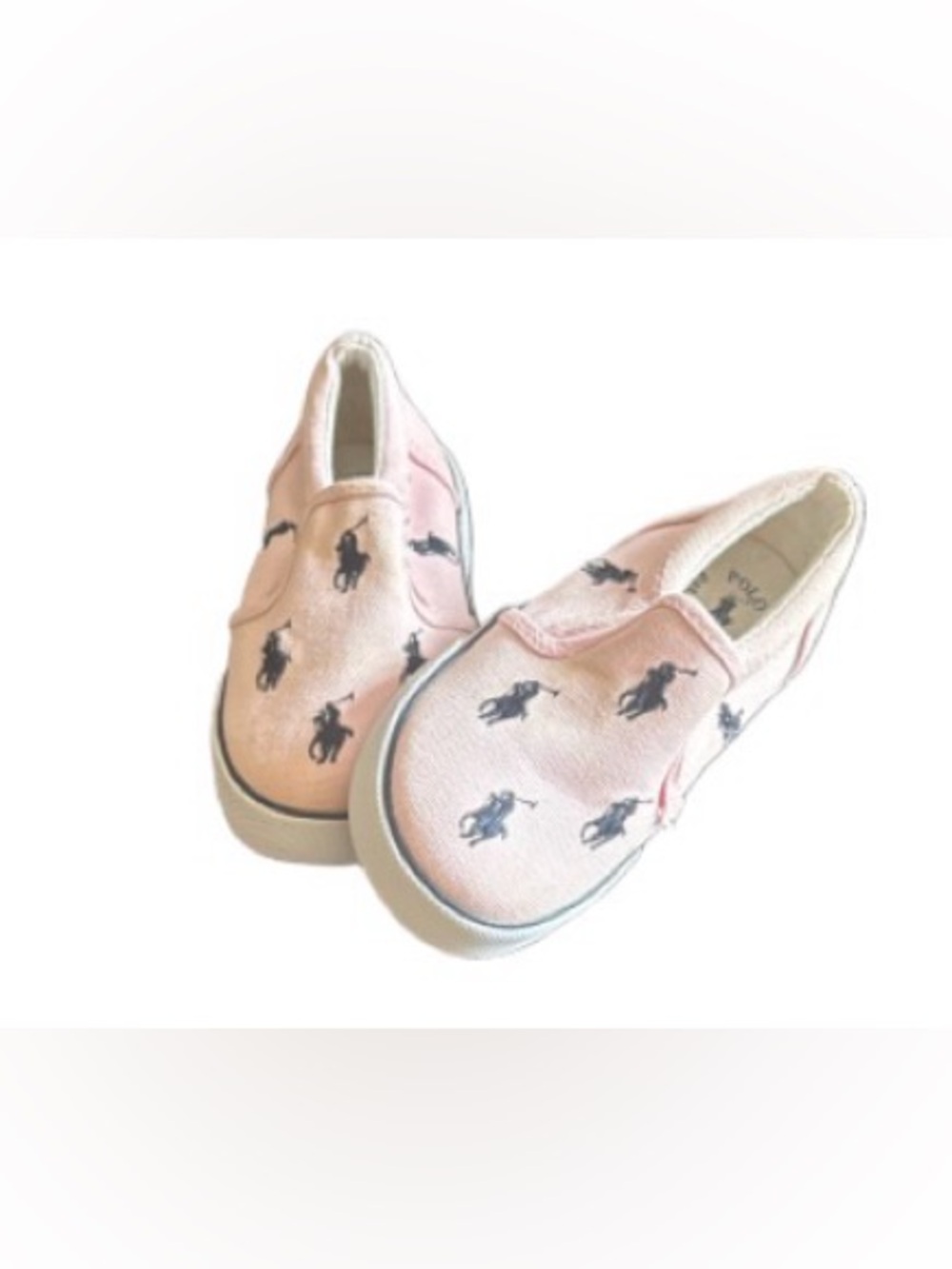 Polo by Ralph Lauren Pink Slip-On Sneakers with Navy Pony Print